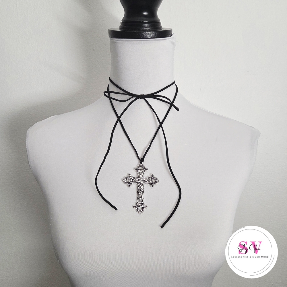 Black and Silver Cross Necklace